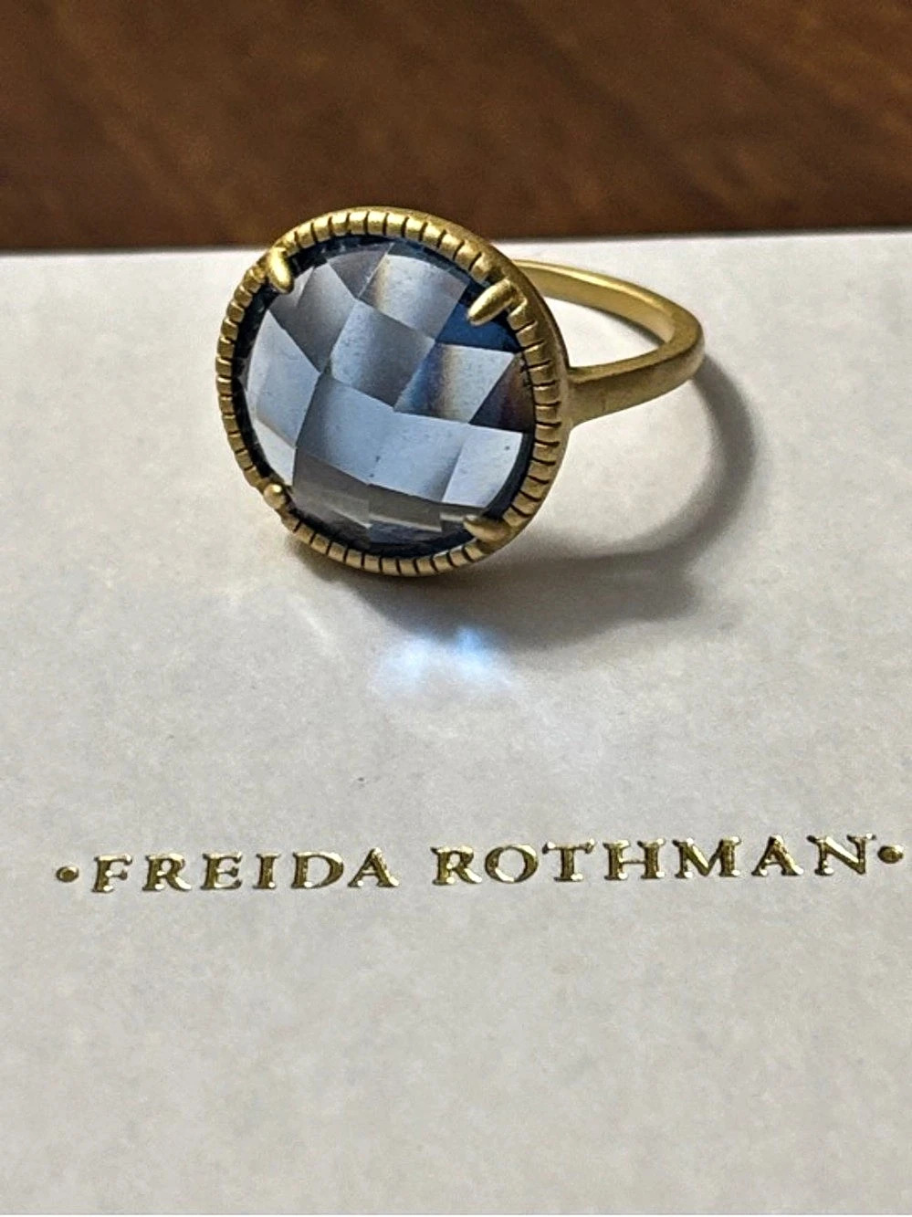 Freida Rothman Faceted Blue Stone Cocktail Ring Blue & Gold Size 10 SS 925